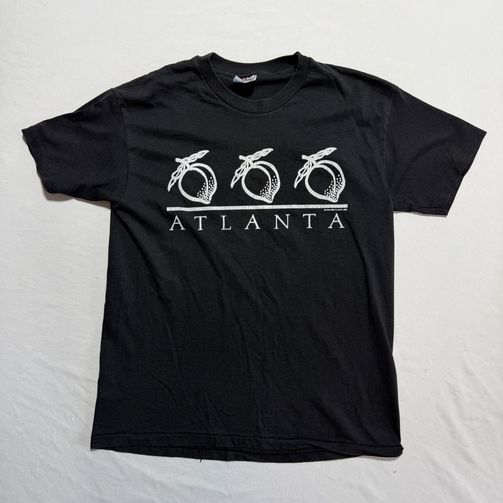 Vintage 1995 Atlanta Peach Souvenir T-Shirt Black Hanes Heavyweight 50/50 M
